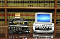 Old and modern stenotype machines by law books